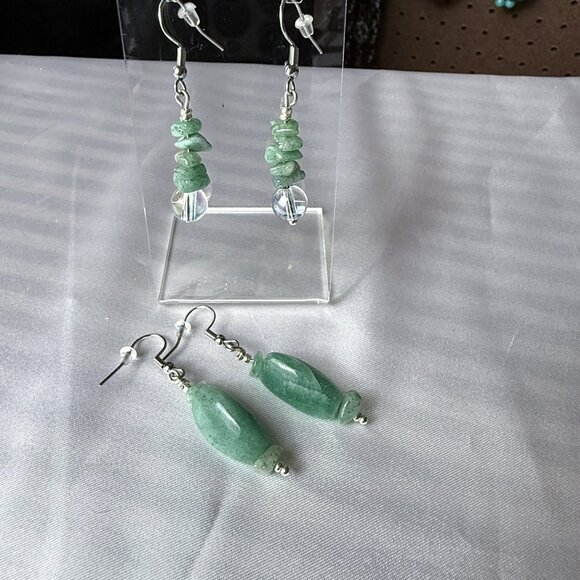 2 Pair  Handmade Aventurine Dangle Hook Earrings - Natural Stones - Boho - Picture 1 of 8